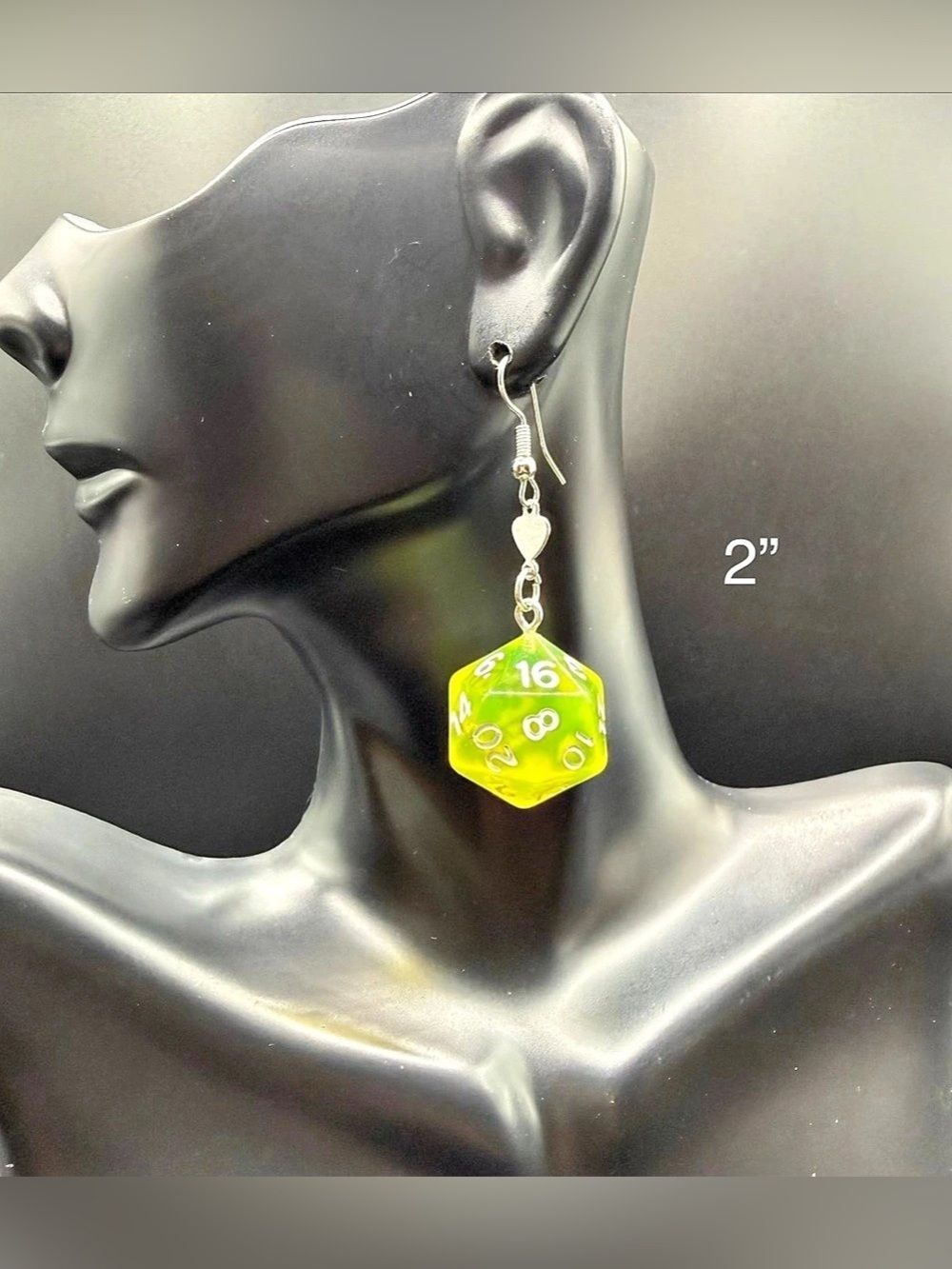 E6. Yellow 20-Sided Die Dangle Earrings